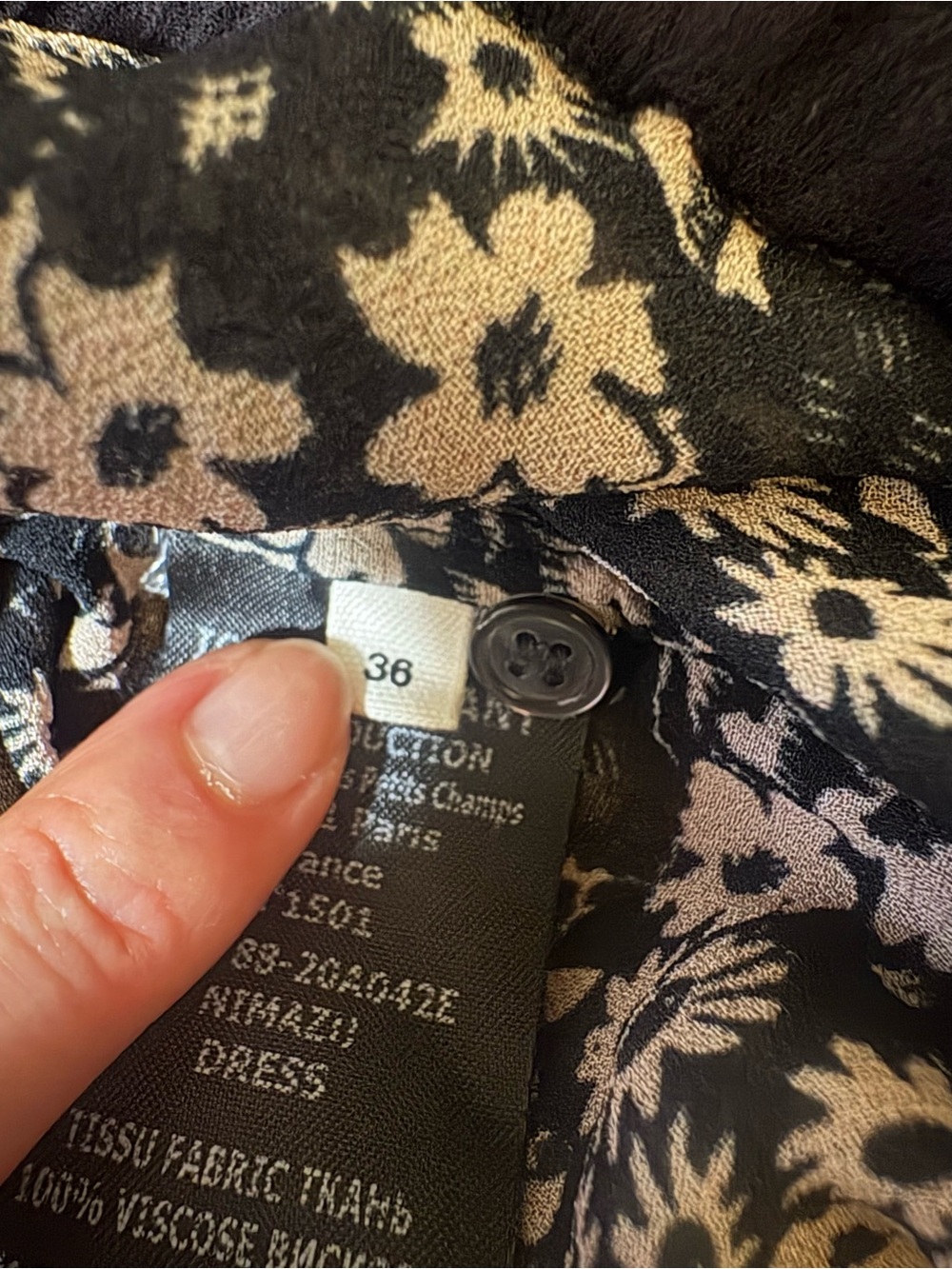 Mini Floral Drop-Waist Dress in Black and Cream - Picture 9 of 15